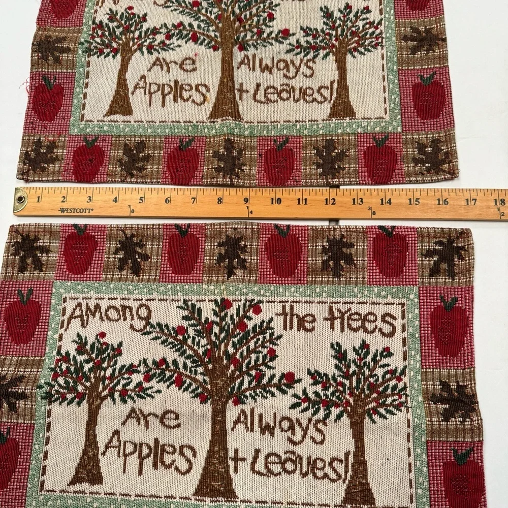 placemats 2pc set Apple tree graphic knit red green fall leaves teacher gift